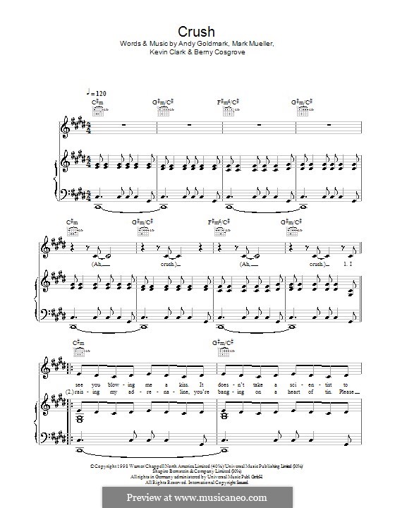 Crush (Glee Cast): For voice and piano (or guitar) by Andrew Goldmark, Bernie Cosgrove, Kevin Clark, Mark Mueller