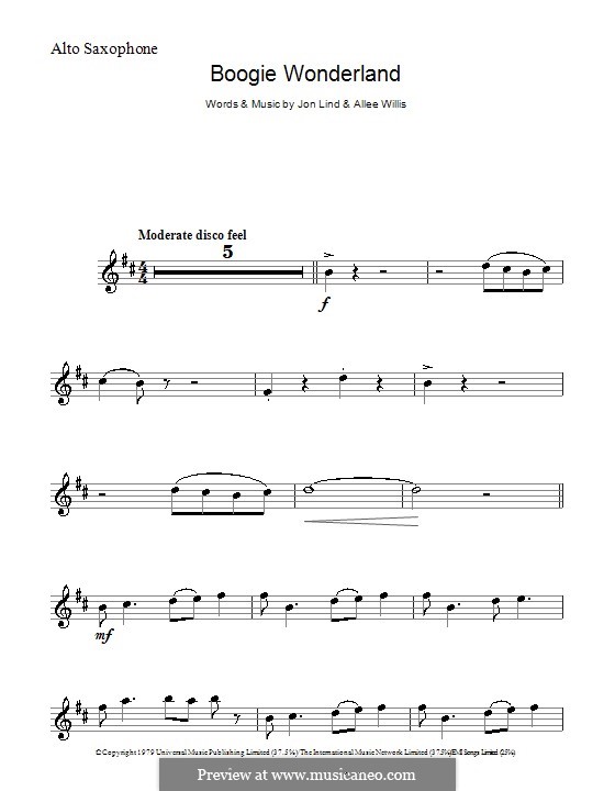 Boogie Wonderland (Earth, Wind and Fire): For alto saxophone by John Lind, Allee Willis