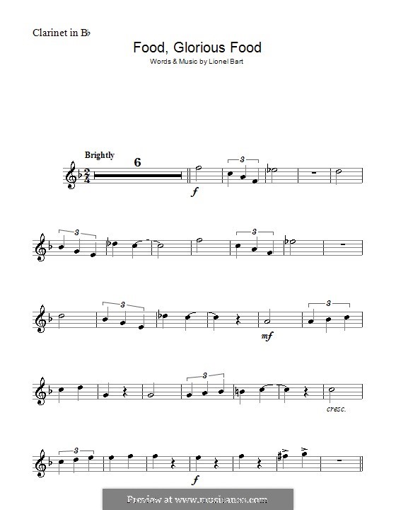 Food, Glorious Food (from Oliver!) by L. Bart sheet music on MusicaNeo