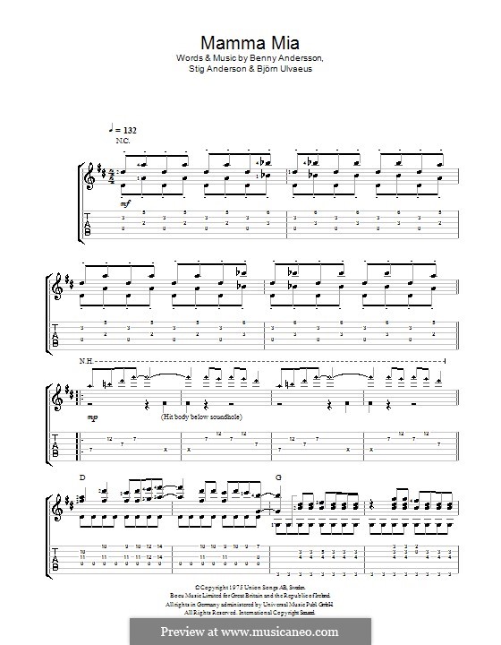Mamma Mia (ABBA): For guitar by Benny Andersson, Björn Ulvaeus, Stig Anderson