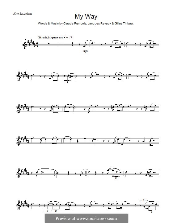 My Way: For alto saxophone (Frank Sinatra) by Claude Francois, Jacques Revaux