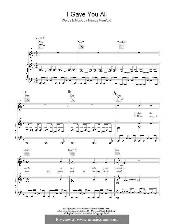 I Gave You All (Mumford & Sons): For voice and piano (or guitar) by Marcus Mumford