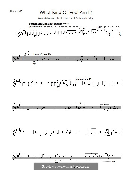 What Kind of Fool am I: For clarinet by Anthony Newley, Leslie Bricusse