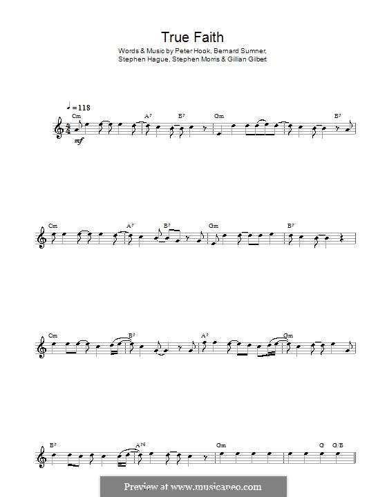True Faith (New Order): For alto saxophone by Bernard Sumner, Gillian Gilbert, Peter Hook, Stephen Hague, Stephen Morris