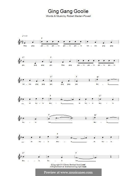 Ging Gang Goolie: Melody line, lyrics and chords by Robert Baden-Powell