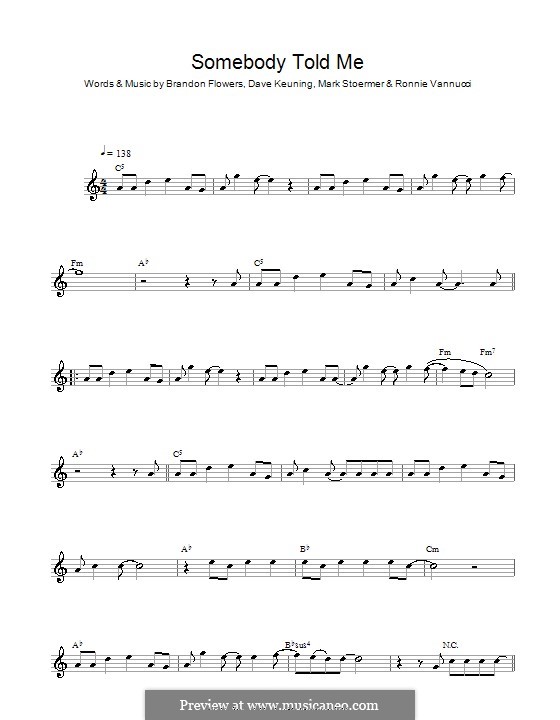 Somebody Told Me (The Killers): For alto saxophone by Brandon Flowers, Dave Keuning, Mark Stoermer, Ronnie Vannucci