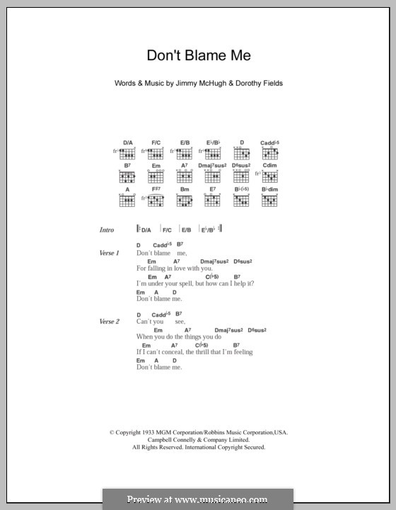 Don't Blame Me: Lyrics and chords by Jimmy McHugh