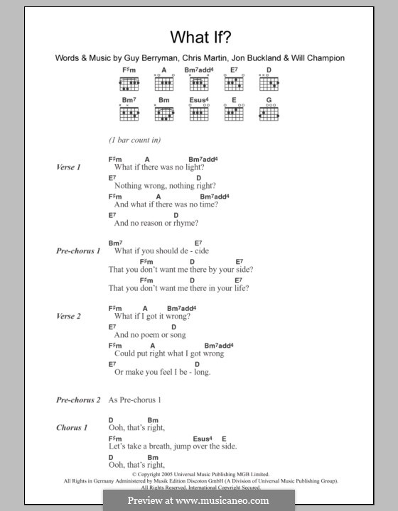 What if? (Coldplay): Lyrics and chords by Chris Martin, Guy Berryman, Jonny Buckland, Will Champion