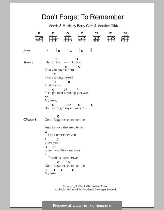 Don't Forget to Remember (The Bee Gees): Lyrics and chords by Barry Gibb, Maurice Gibb