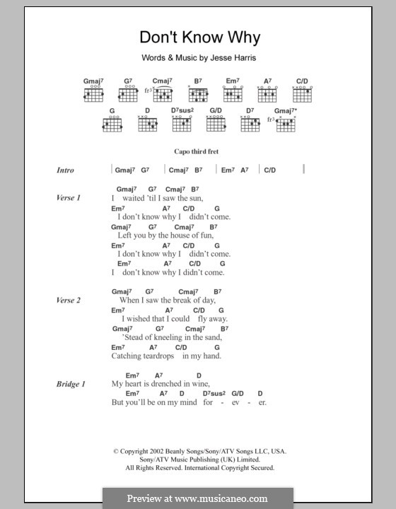 Vocal version: Lyrics and chords by Jesse Harris