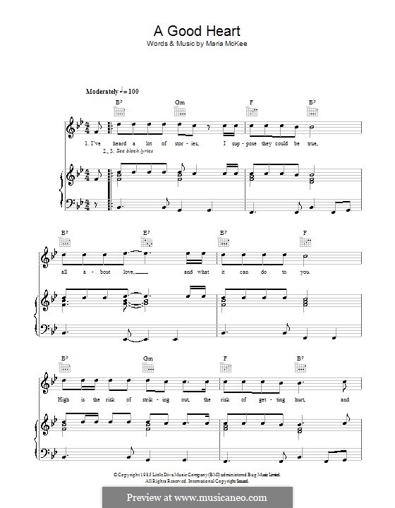 A Good Heart (Feargal Sharkey): For voice and piano (or guitar) by Maria McKee
