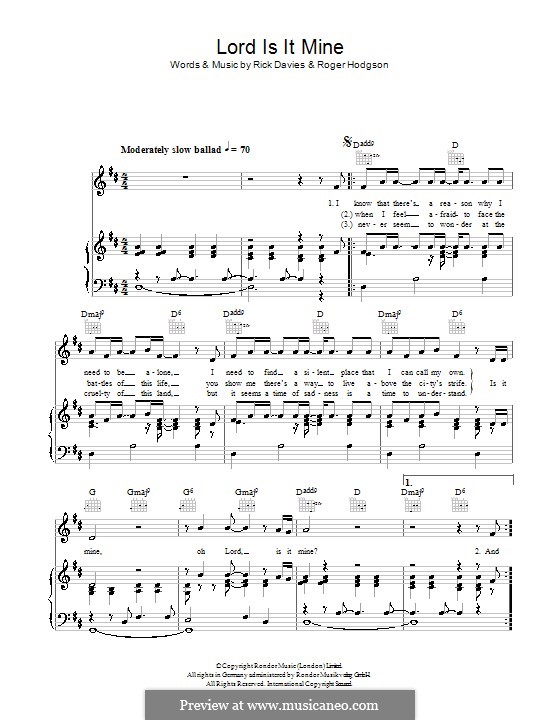 Lord Is It Mine (Supertramp) by R. Davies, R. Hodgson on MusicaNeo