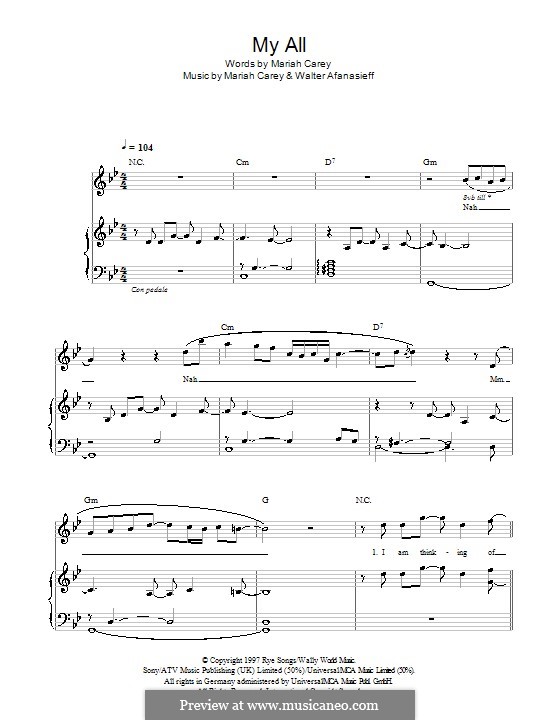 My All: For voice and piano (or guitar) by Mariah Carey, Walter Afanasieff