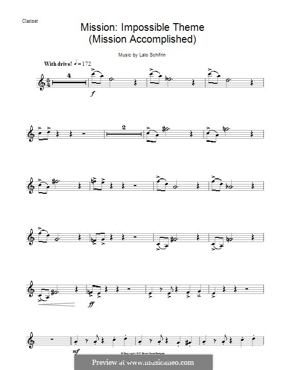 Mission: Impossible Theme (Mission Accomplished): For clarinet by Lalo Schifrin