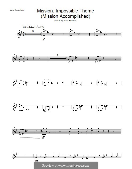 Mission: Impossible Theme (Mission Accomplished): For alto saxophone by Lalo Schifrin