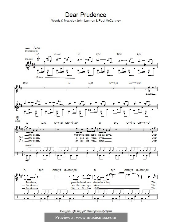 Dear Prudence (The Beatles): For drums by John Lennon, Paul McCartney