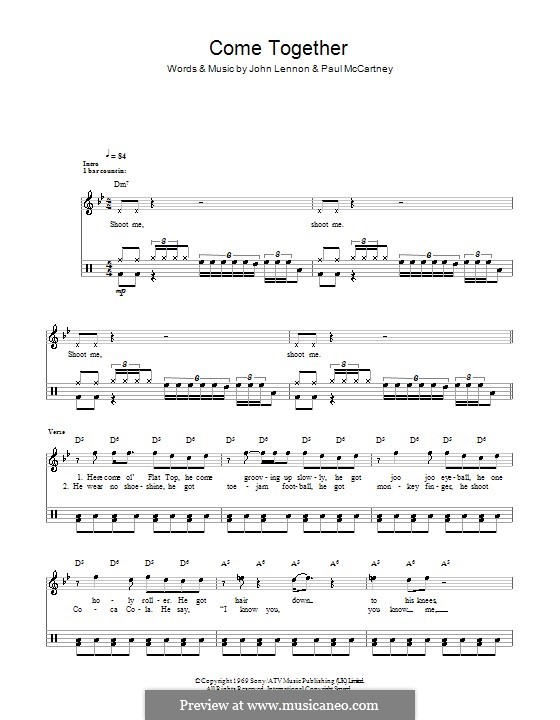 Come Together (The Beatles) instrumental version: For drums by John Lennon, Paul McCartney