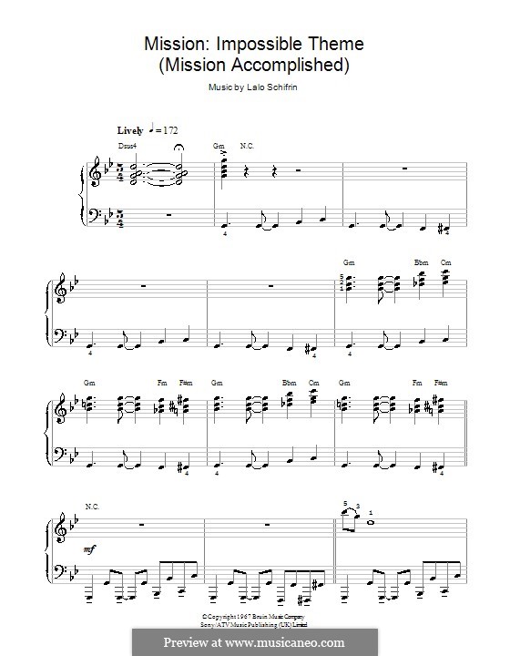 Mission: Impossible Theme (Mission Accomplished): For easy piano by Lalo Schifrin