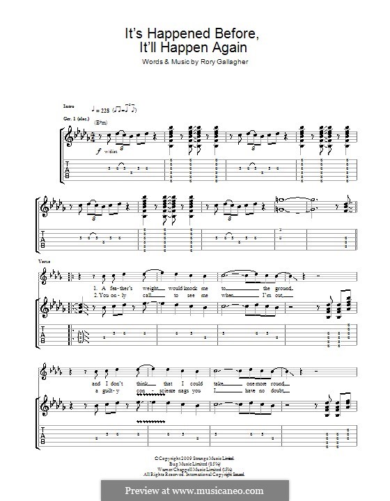 It's Happened Before, It'll Happen Again: For guitar with tab by Rory Gallagher