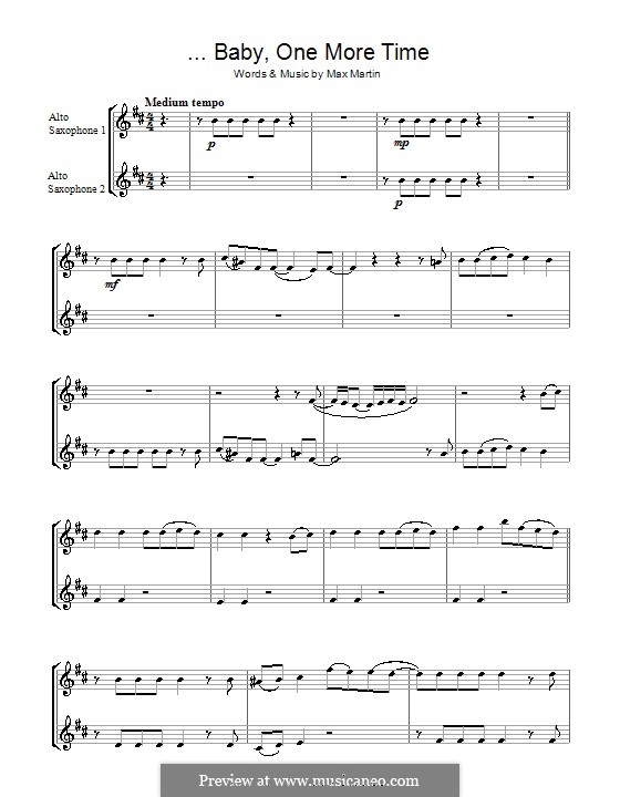 Baby One More Time (Britney Spears): For alto saxophone by Max Martin