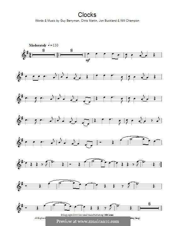 Instrumental version: For alto saxophone by Chris Martin, Guy Berryman, Jonny Buckland, Will Champion