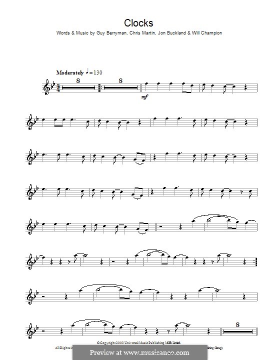 Instrumental version: For flute by Chris Martin, Guy Berryman, Jonny Buckland, Will Champion