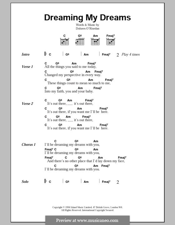 Dreaming My Dreams (The Cranberries): Lyrics and chords by Dolores O'Riordan