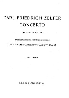 Concerto for Viola and Orchestra: Arrangement for viola and piano by Carl Friedrich Zelter