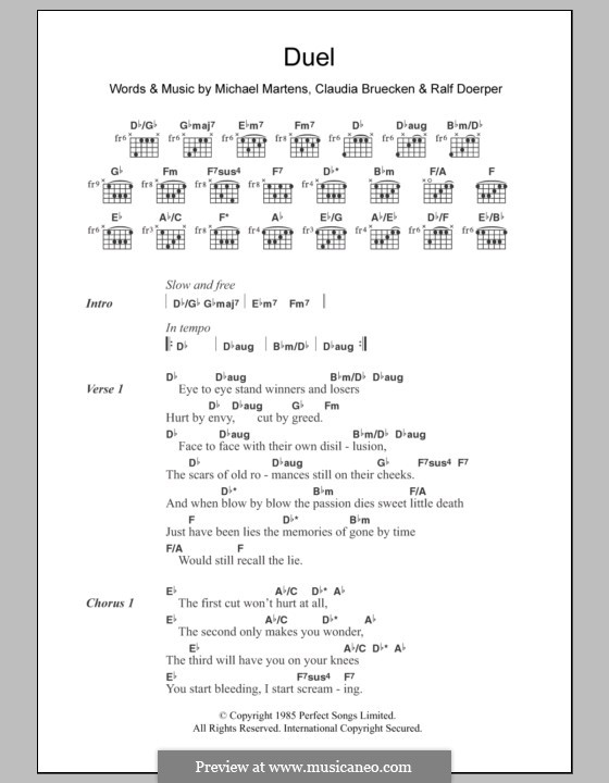 Duel (Propaganda): Lyrics and chords by Claudia Bruecken, Michael Martens, Ralf Doerper