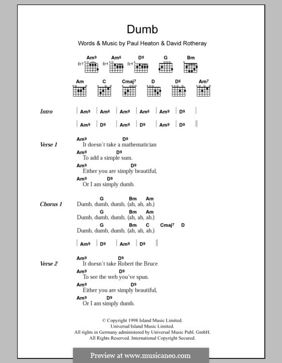 Dumb (The Beautiful South): Lyrics and chords by David Rotheray, Paul Heaton