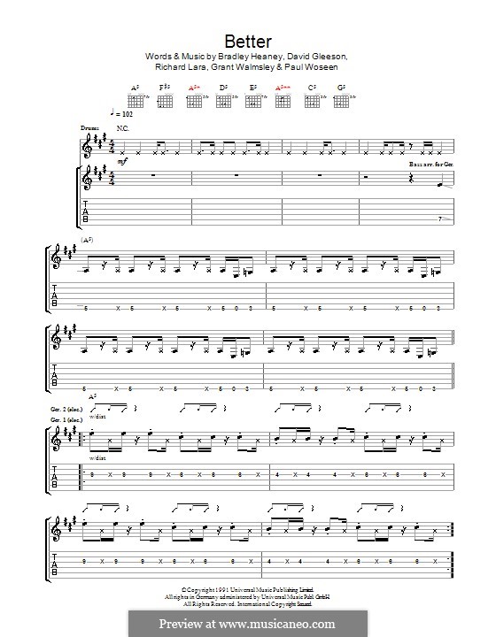 Better (The Screaming Jets): For guitar with tab by Bradley Heaney, David Gleeson, Grant Walmsley, Paul Woseen, Richard Lara