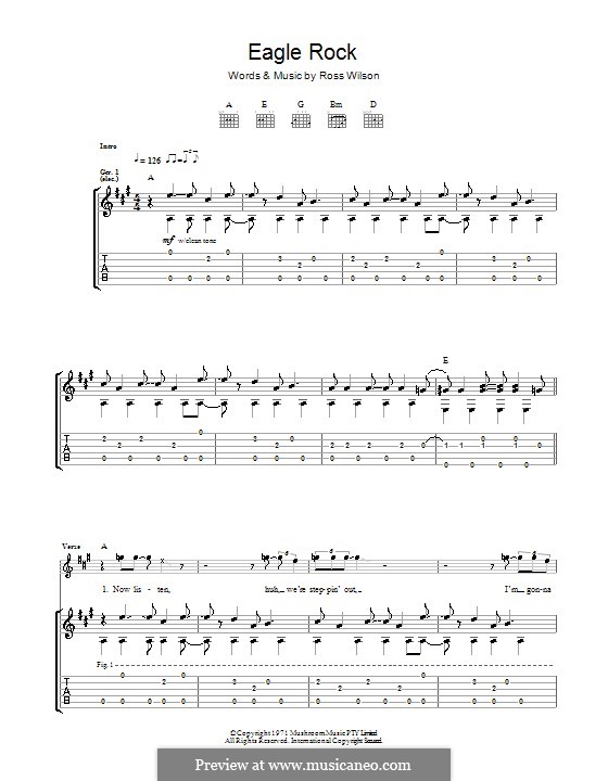 Eagle Rock (Daddy Cool): For guitar with tab by Ross Wilson