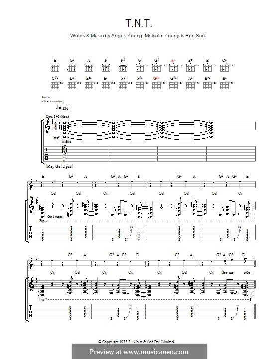 T.N.T. (AC/DC): For guitar with tab by Angus Young, Bon Scott, Malcolm Young