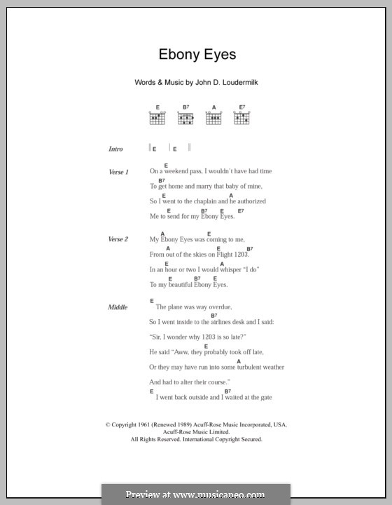 Ebony Eyes (The Everly Brothers): Lyrics and chords by John D. Loudermilk