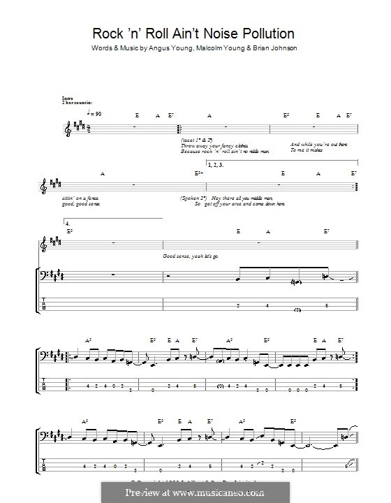 Rock and Roll Ain't Noise Pollution (AC/DC): For bass guitar with tab by Angus Young, Brian Johnson, Malcolm Young
