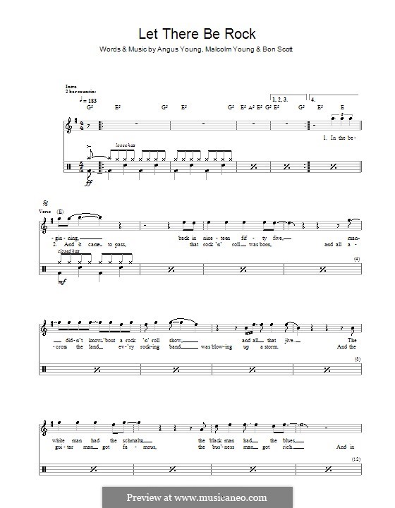 Let There Be Rock (AC/DC): For drums by Angus Young, Bon Scott, Malcolm Young