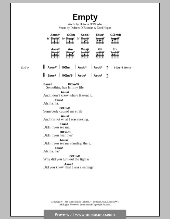 Empty (The Cranberries): Lyrics and chords by Dolores O'Riordan