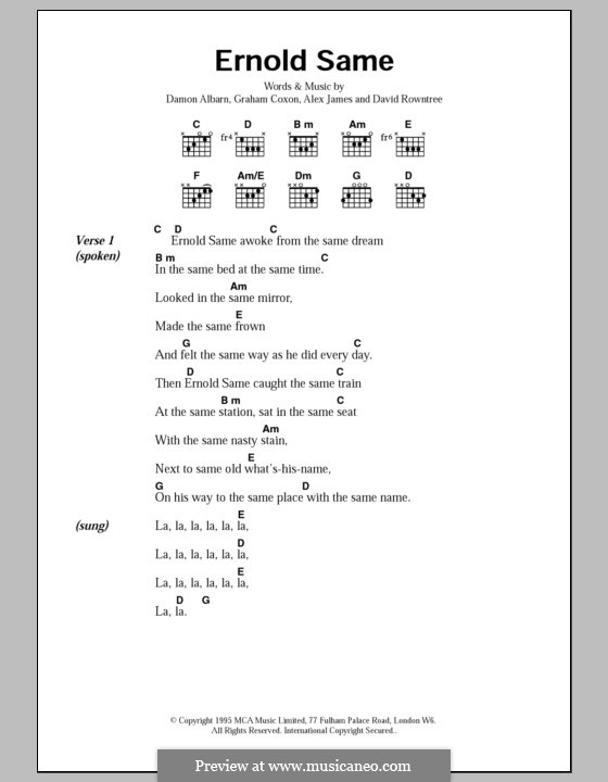 Ernold Same (Blur): Lyrics and chords by Alex James, Damon Albarn, David Rowntree, Graham Coxon