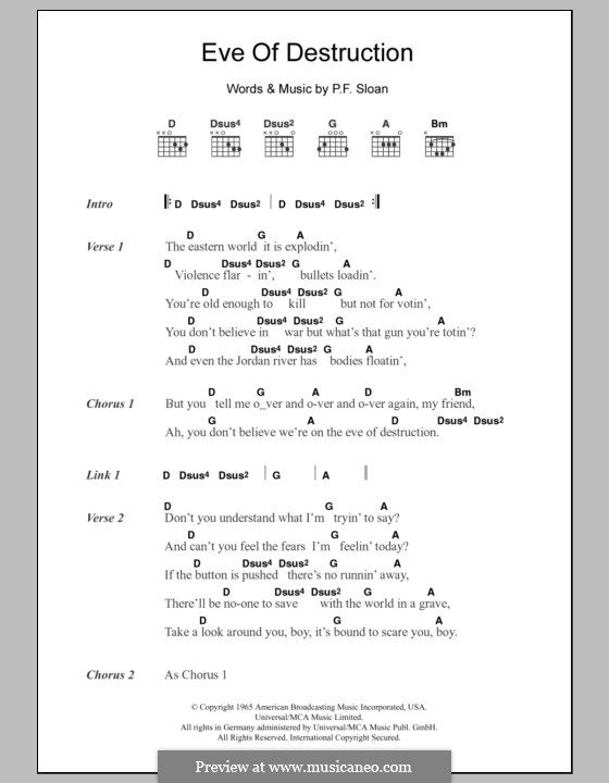 Eve of Destruction (Barry McGuire): Lyrics and chords by P.F. Sloan, Steve Barri