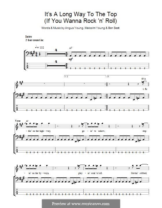 It's a Long Way to the Top (If You Wanna Rock 'n' Roll): For bass guitar with tab (AC/DC) by Angus Young, Bon Scott, Malcolm Young