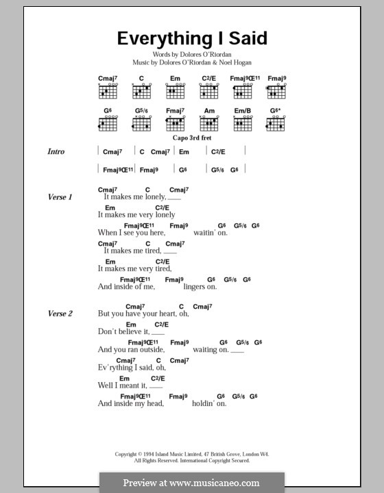 Everything I Said (The Cranberries) by D. O'Riordan, N. Hogan on MusicaNeo