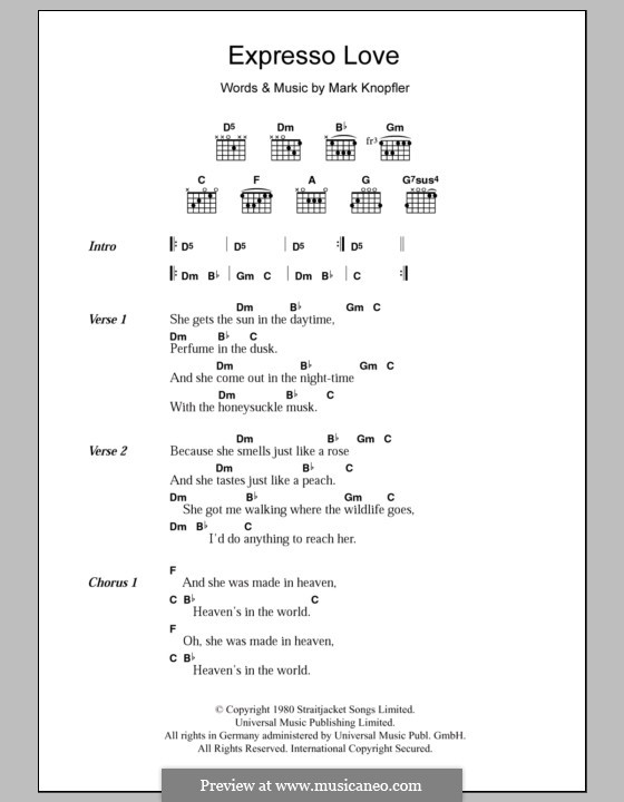 Expresso Love (Dire Straits): Lyrics and chords by Mark Knopfler