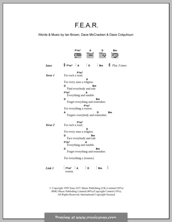 F.E.A.R.: Lyrics and chords by Dave Colquhoun, Dave McCracken, Ian Brown