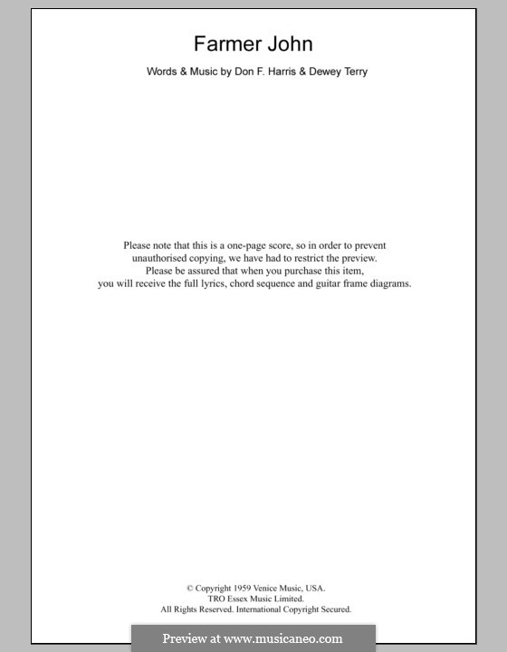 Farmer John: Lyrics and chords by Dewey Terry, Don F. Harris