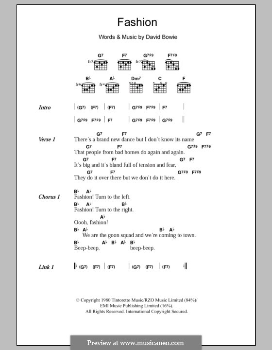 Fashion: Lyrics and chords by David Bowie