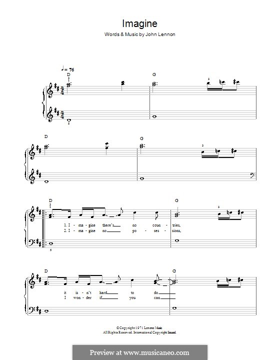 Piano version: Easy notes (Glee Cast) by John Lennon
