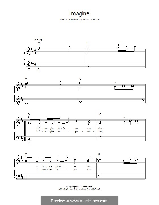 Imagine, for Piano by J. Lennon - sheet music on MusicaNeo