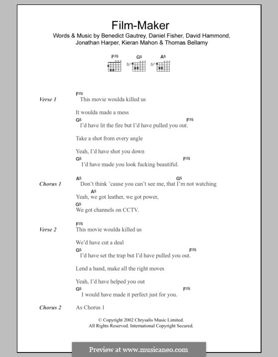 Film-Maker (The Cooper Temple Clause): Lyrics and chords by Benedict Gautrey, Daniel Fisher, David Hammond, Jonathan Harper, Kieran Mahon