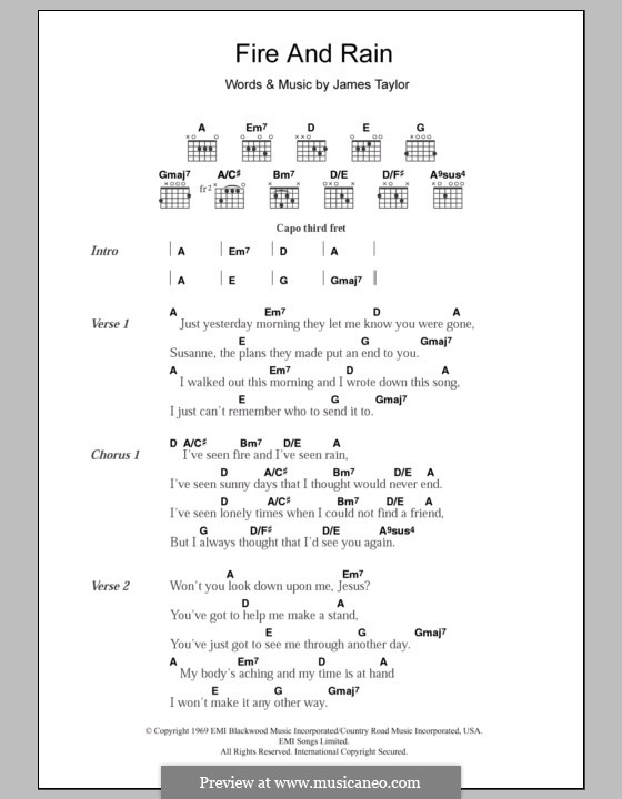 Fire and Rain: Lyrics and chords by James Taylor