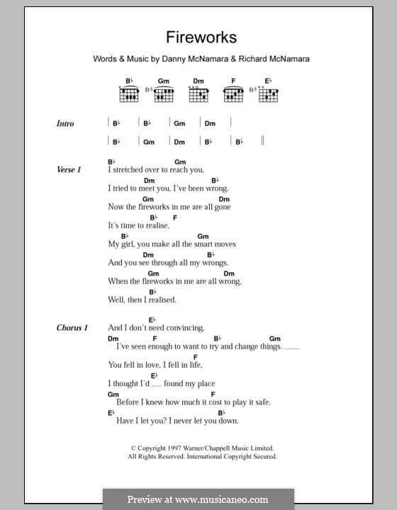 Fireworks (Embrace): Lyrics and chords by Danny McNamara, Richard McNamara